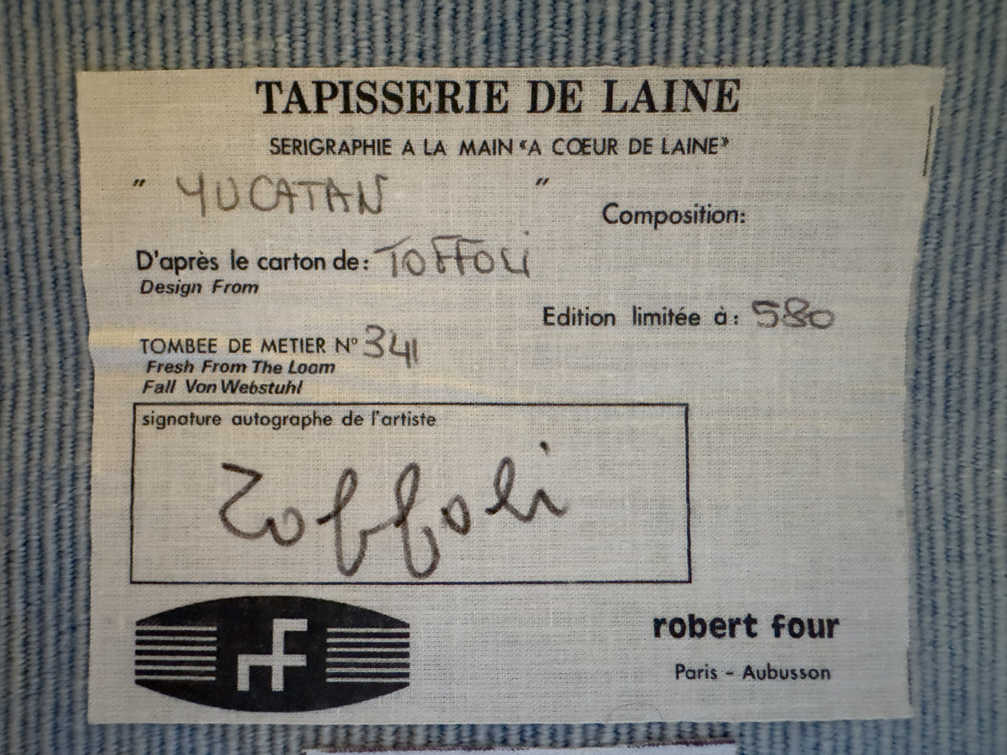 Louis Toffoli “Yucatan” Aubusson Tapestry, Robert Four, 1970s