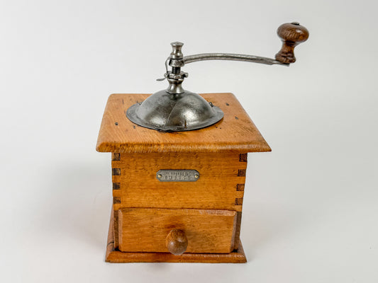 Vintage Japy Frères Wooden Manual Coffee Grinder, c. 1920s–1940s