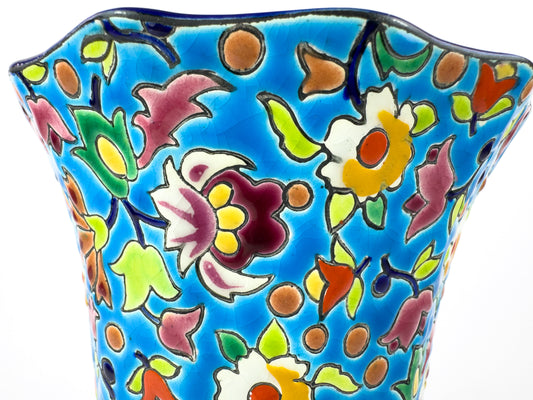 Vintage Longwy Enamelled Ceramic Vase, France, Mid-20th Century
