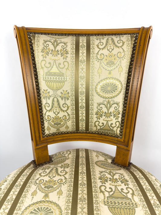 Louis XVI Directoire Style Walnut Chair with Silk Upholstery, 19th Century