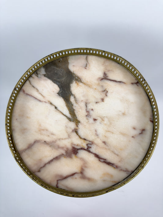 Vintage French Gueridon Side Table with Marble Top and Brass Gallery