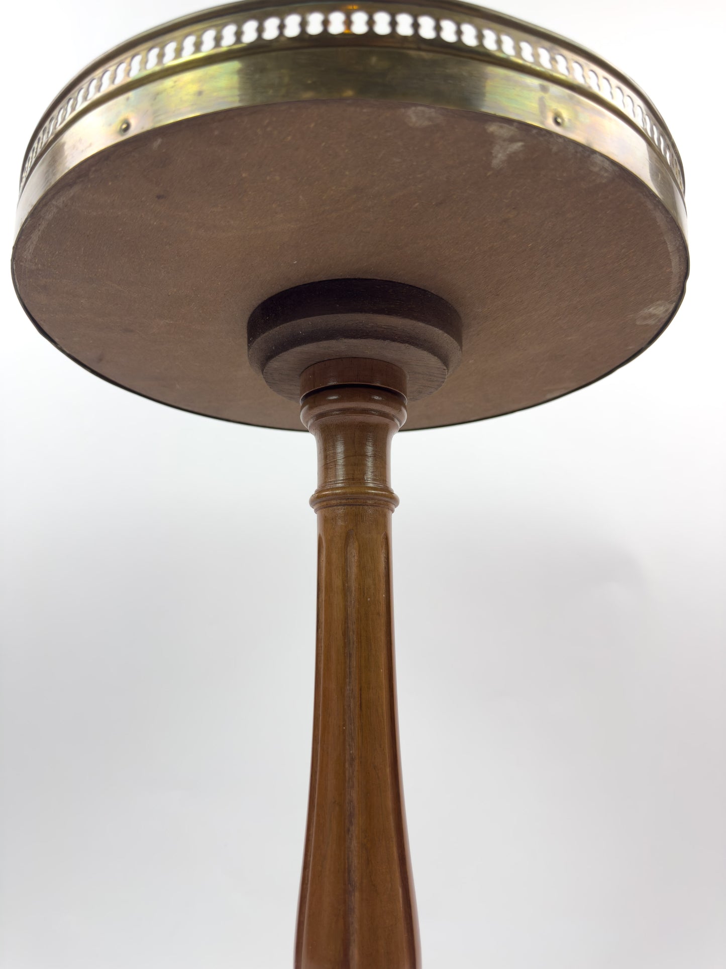 Vintage Gueridon Side Table with Marble Top and Brass Gallery