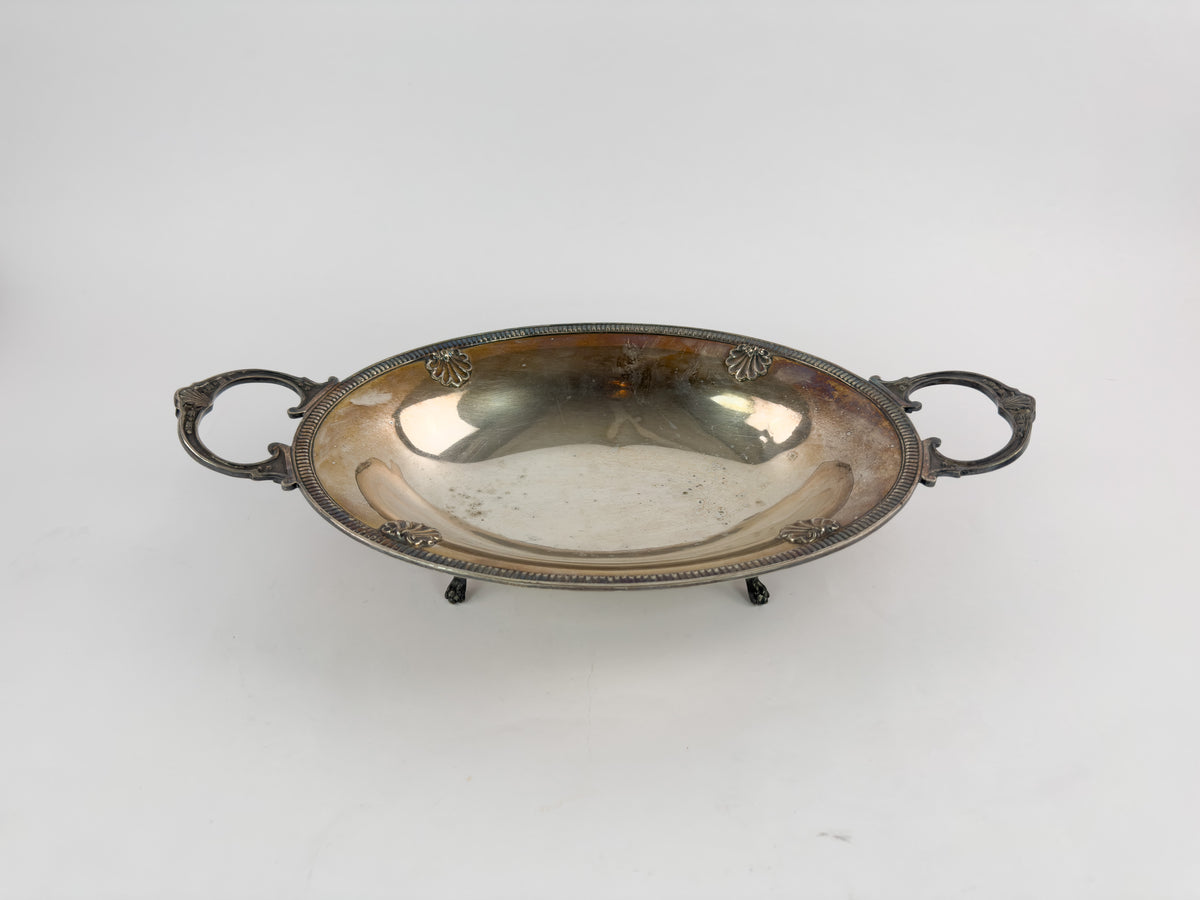 Antique Silver-Plated Oval Centerpiece Platter with Handles, Early 20th Century