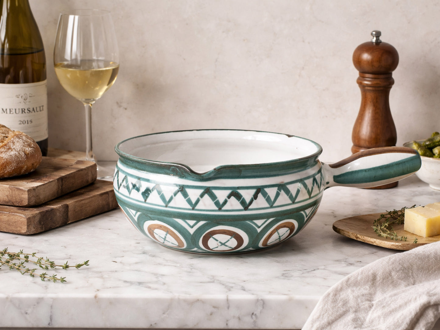 Robert Picault Vallauris Ceramic Caquelon (Fondue Pot), c. 1950s