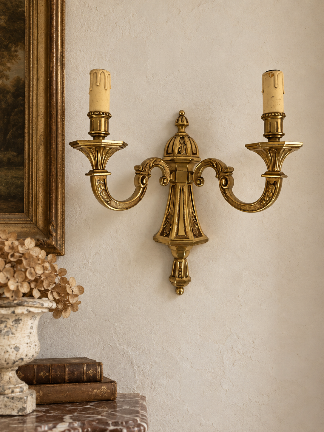 Vintage French Brass Wall Sconce in Louis XVI Style, Mid-Century