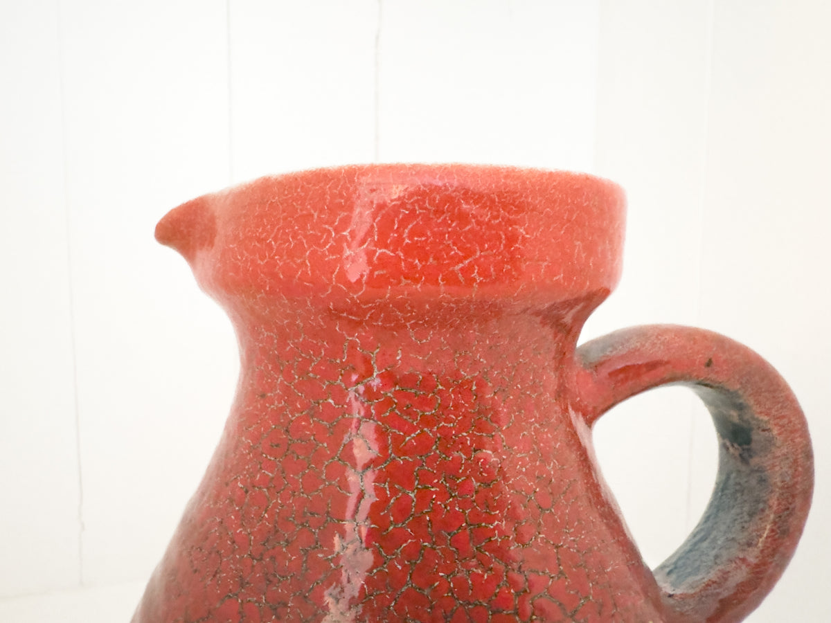 Vintage French Accolay Ceramic Pitcher in Red Crackle Glaze, 1960s
