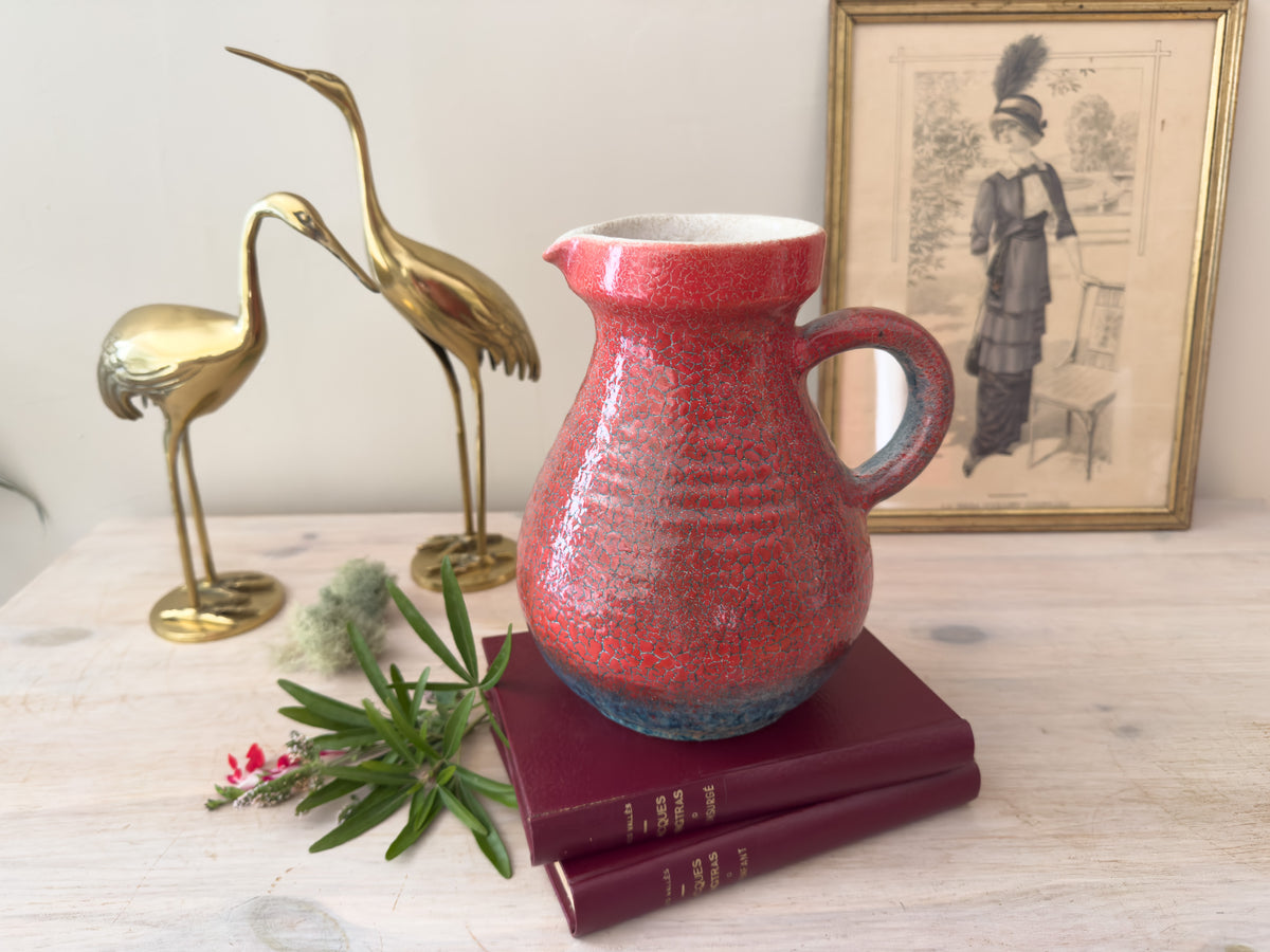 Vintage French Accolay Ceramic Pitcher in Red Crackle Glaze, 1960s