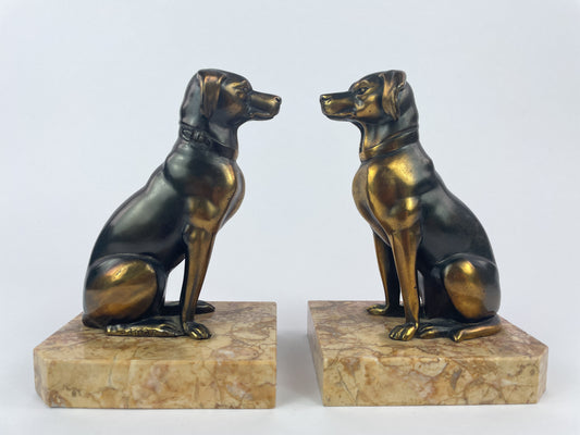 Pair of Art Deco Dog Bookends in Spelter and Marble by Jamar, France, 1930s