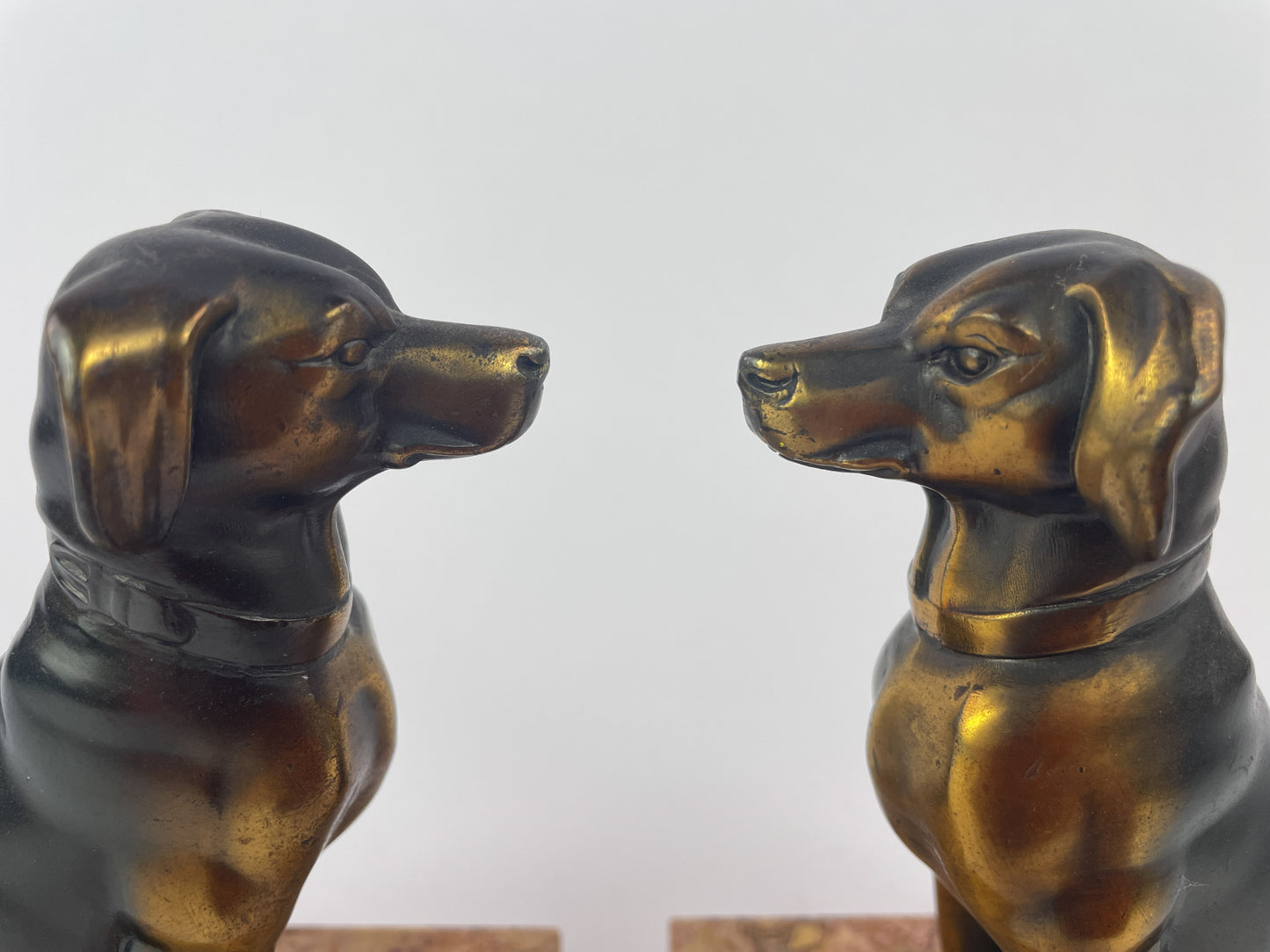 Pair of Art Deco Dog Bookends in Spelter and Marble by Jamar, France, 1930s