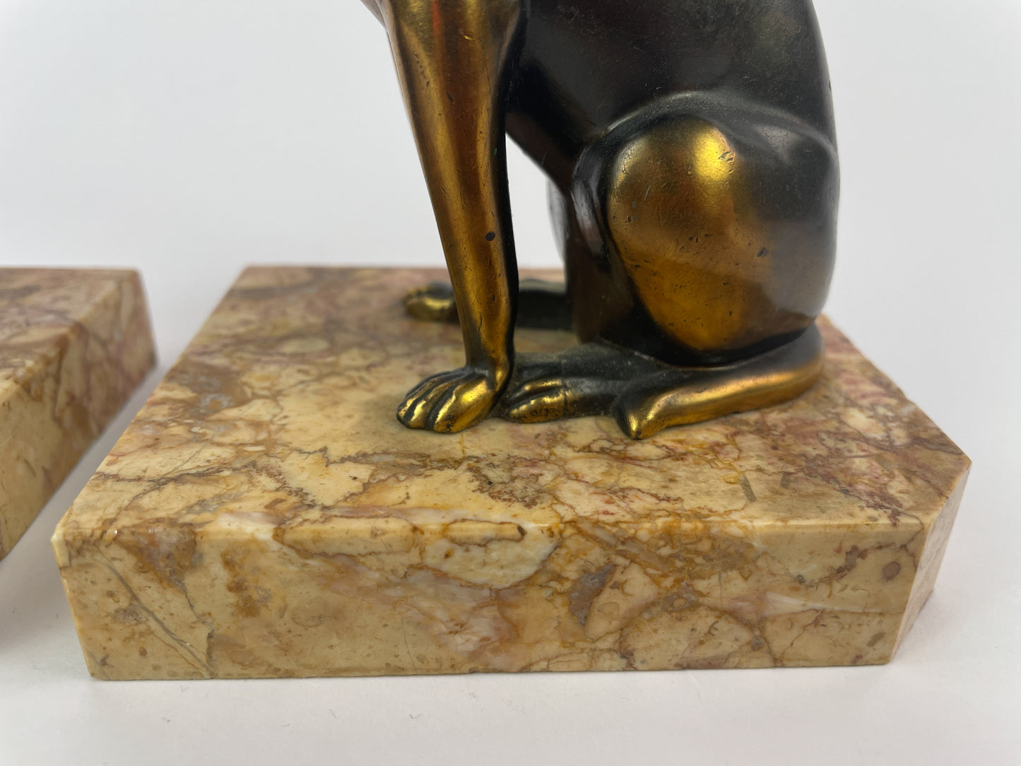 Pair of Art Deco Dog Bookends in Spelter and Marble by Jamar, France, 1930s