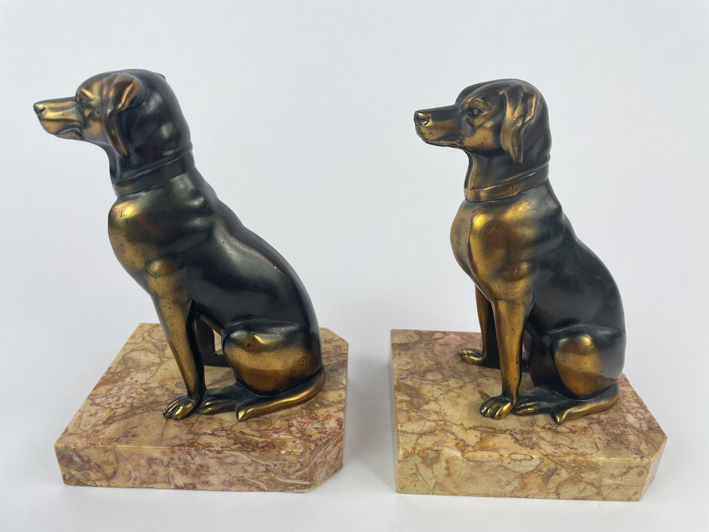 Pair of Art Deco Dog Bookends in Spelter and Marble by Jamar, France, 1930s