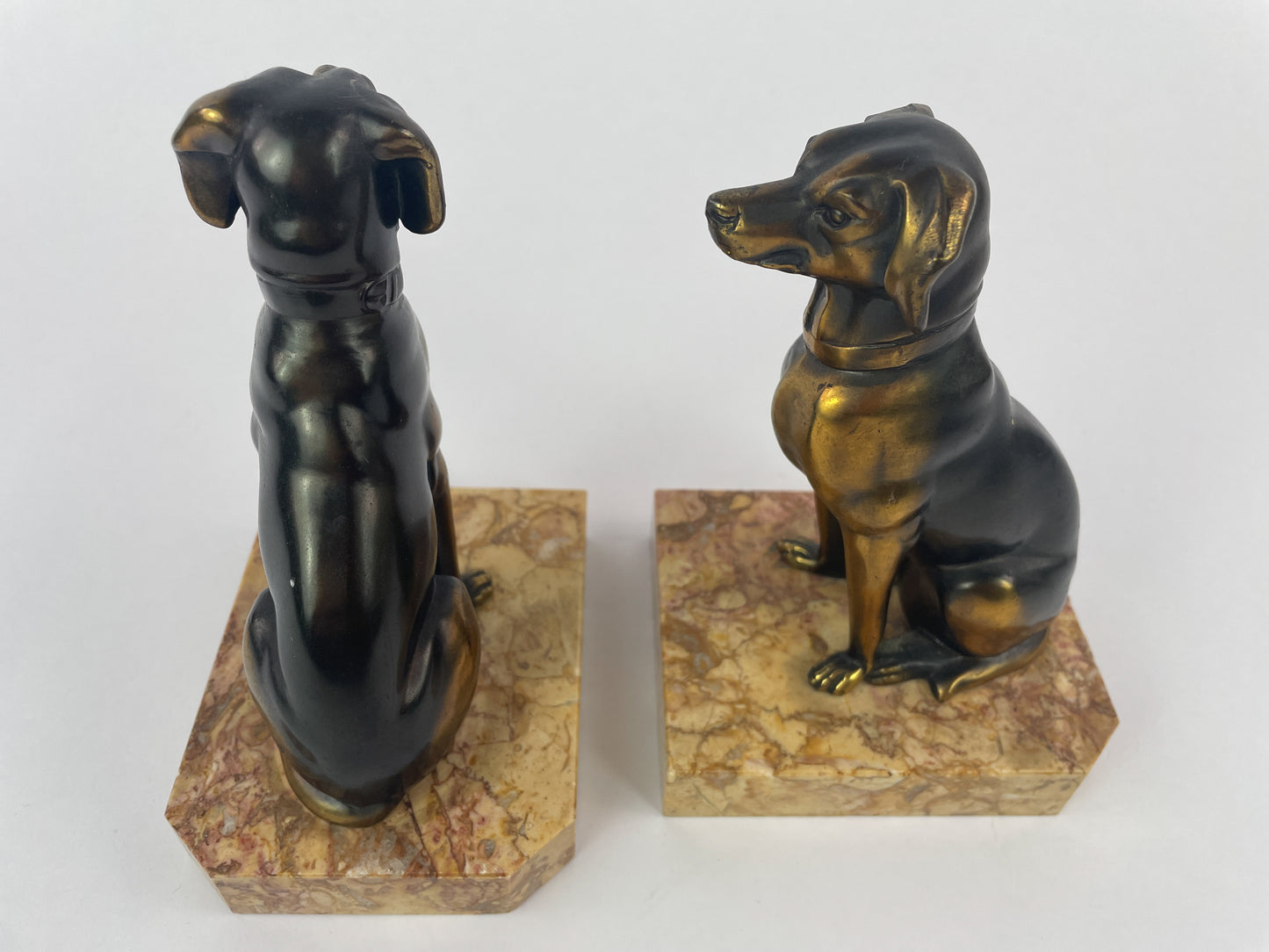 Pair of Art Deco Dog Bookends in Spelter and Marble by Jamar, France, 1930s