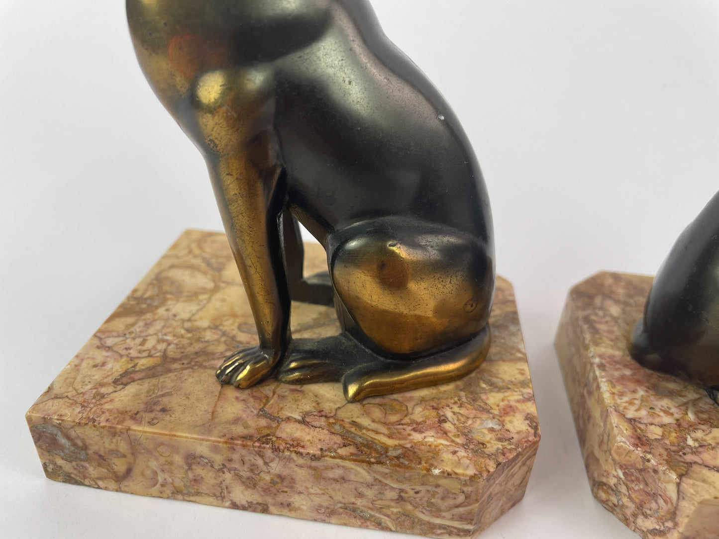 Pair of Art Deco Dog Bookends in Spelter and Marble by Jamar, France, 1930s