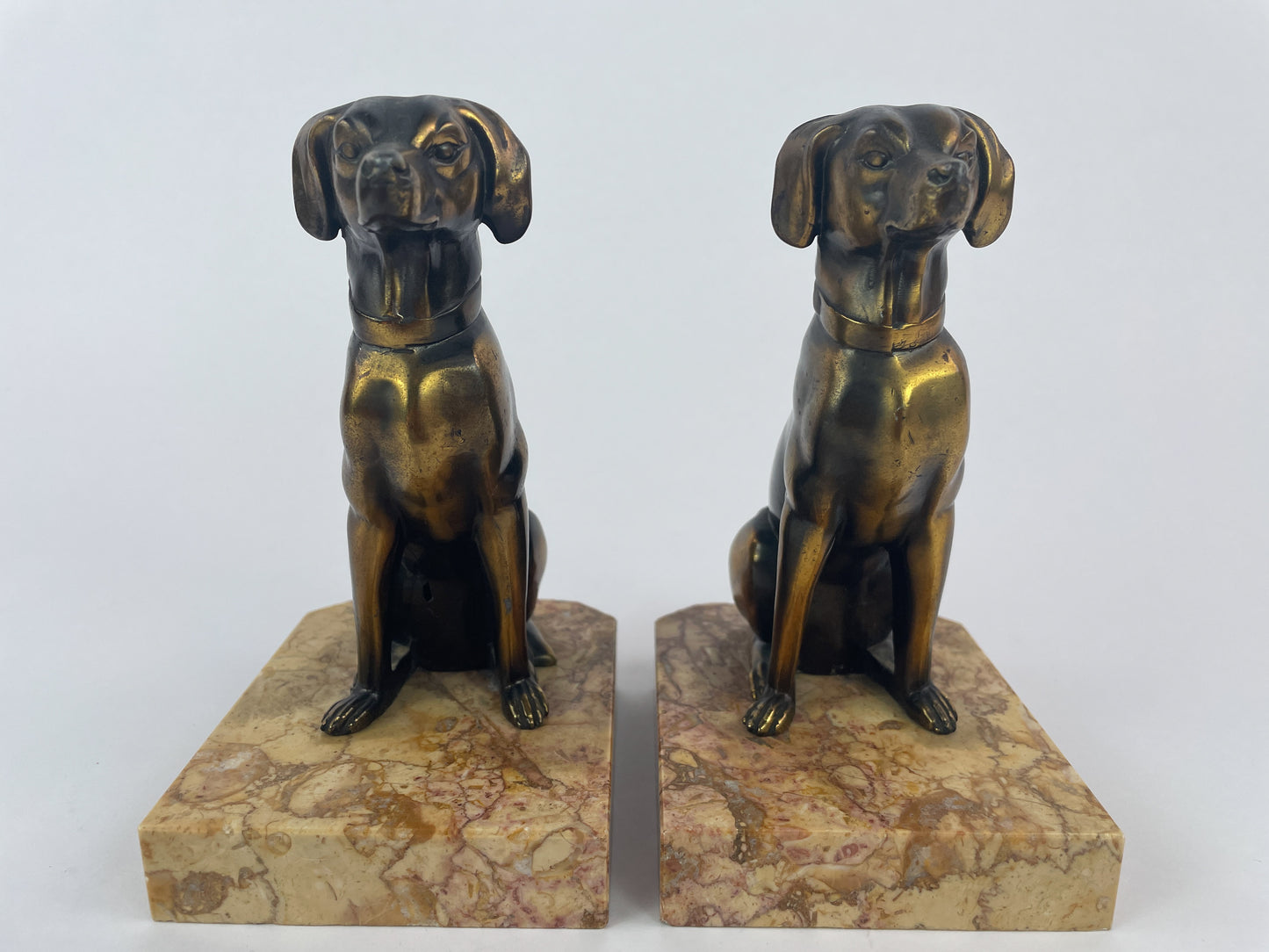 Pair of Art Deco Dog Bookends in Spelter and Marble by Jamar, France, 1930s