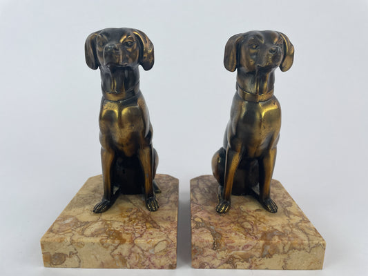 Pair of Art Deco Dog Bookends in Spelter and Marble by Jamar, France, 1930s