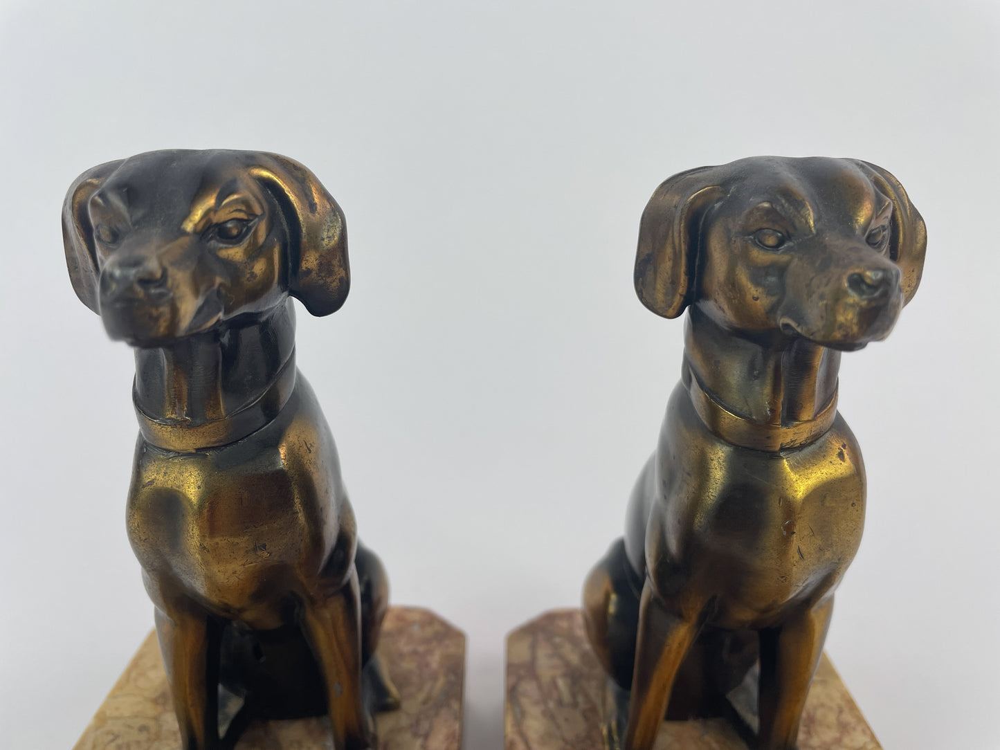 Pair of Art Deco Dog Bookends in Spelter and Marble by Jamar, France, 1930s
