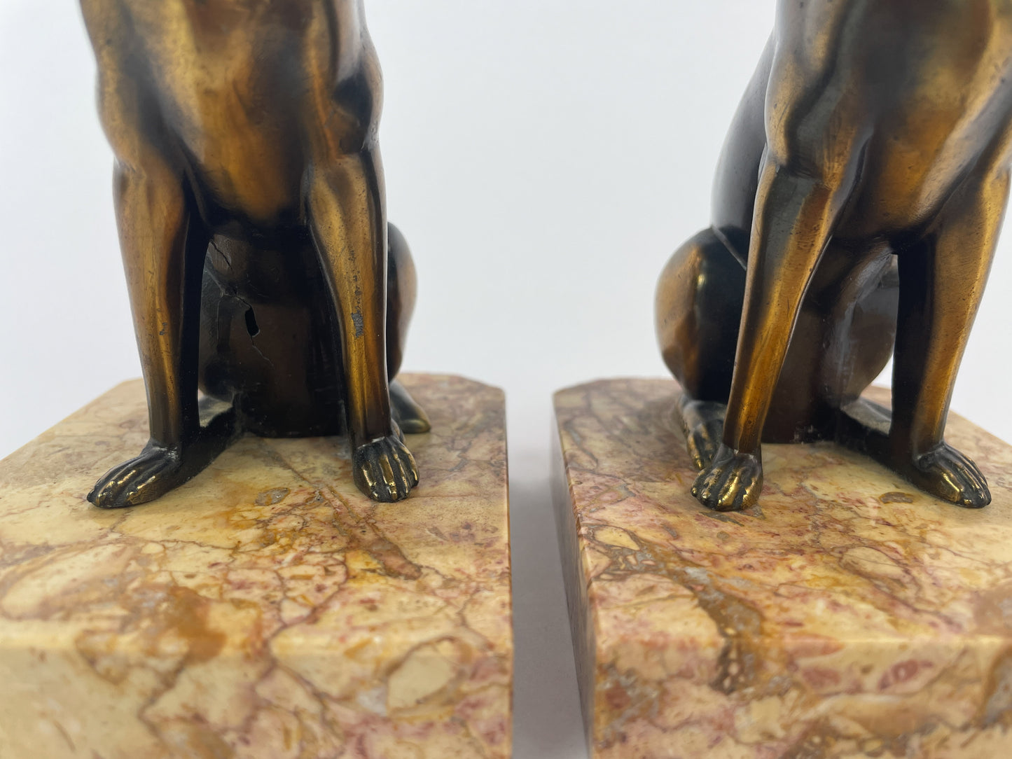 Pair of Art Deco Dog Bookends in Spelter and Marble by Jamar, France, 1930s