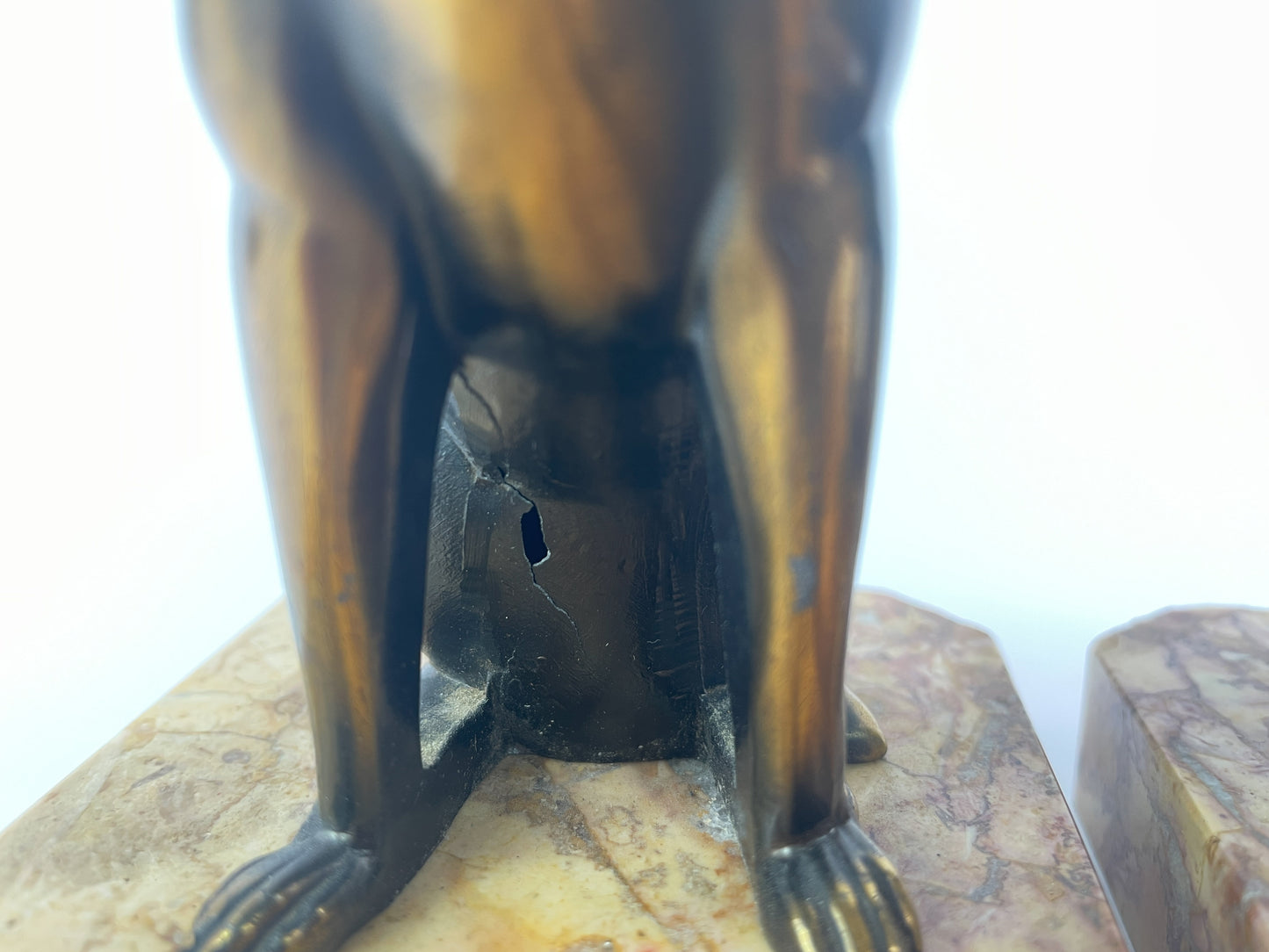 Pair of Art Deco Dog Bookends in Spelter and Marble by Jamar, France, 1930s
