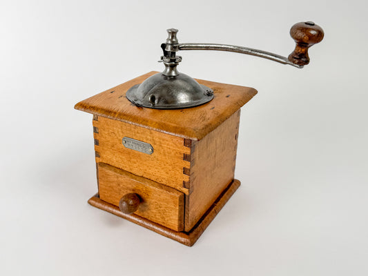 Vintage Japy Frères Wooden Manual Coffee Grinder, c. 1920s–1940s