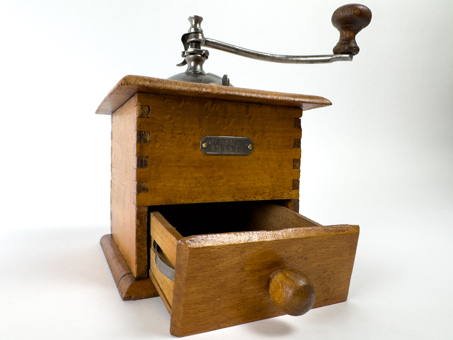 Vintage Japy Frères Wooden Manual Coffee Grinder, c. 1920s–1940s