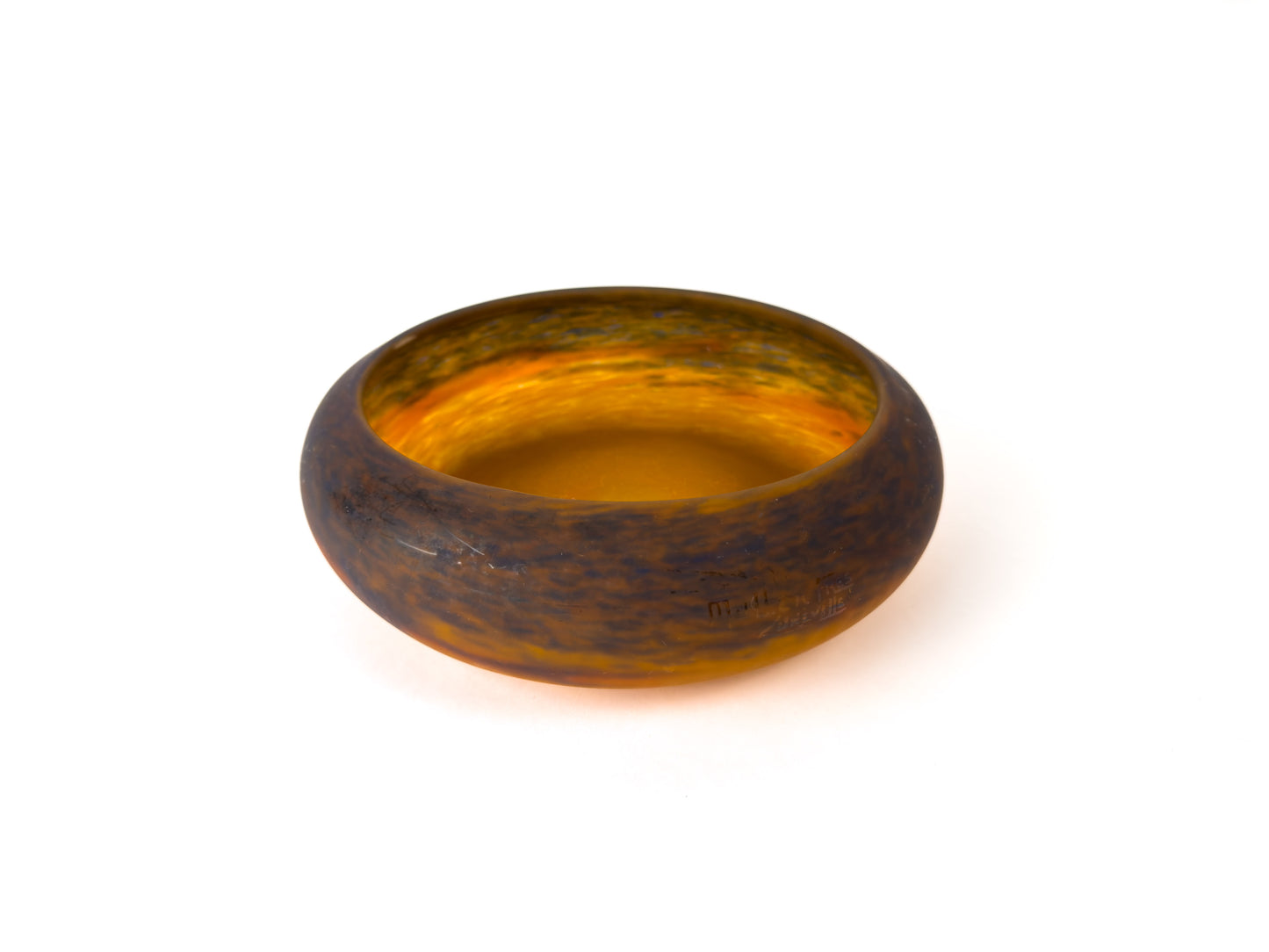Muller Frères Lunéville Art Deco Mottled Glass Vide-Poche Bowl, France
