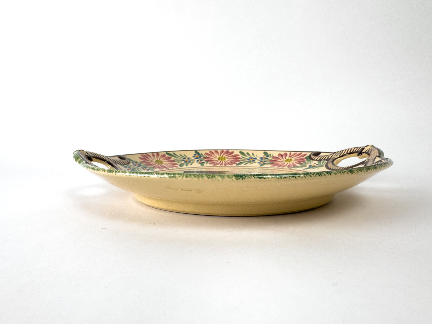 HB Quimper Hand-Painted Breton Platter with Double Handles, France, c. 1930s