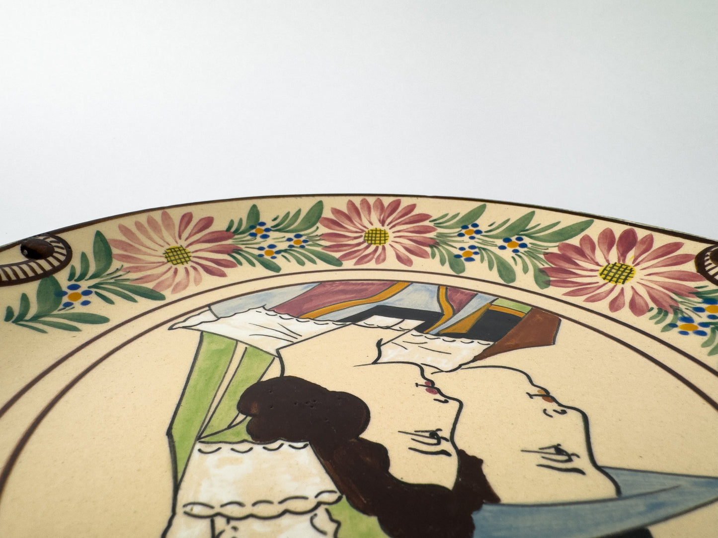 HB Quimper Hand-Painted Breton Platter with Double Handles, France, c. 1930s
