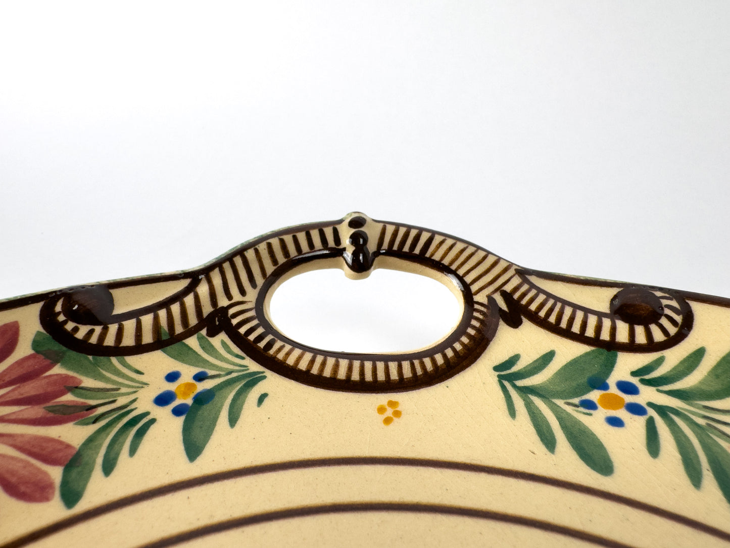HB Quimper Hand-Painted Breton Platter with Double Handles, France, c. 1930s