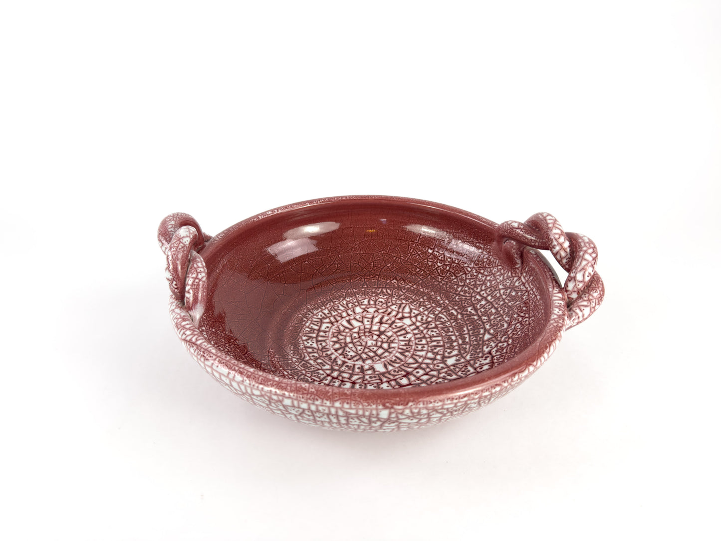 Large Signed Accolay Ceramic Fruit Bowl with Twisted Handles, French, Circa 1960s
