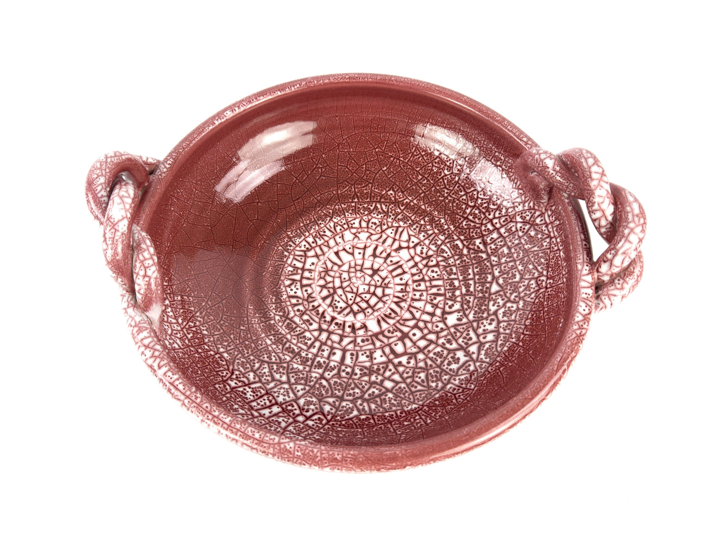 Large Signed Accolay Ceramic Fruit Bowl with Twisted Handles, French, Circa 1960s