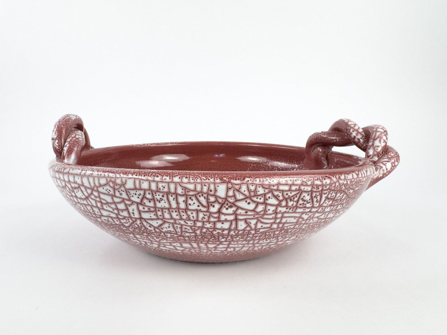 Large Signed Accolay Ceramic Fruit Bowl with Twisted Handles, French, Circa 1960s