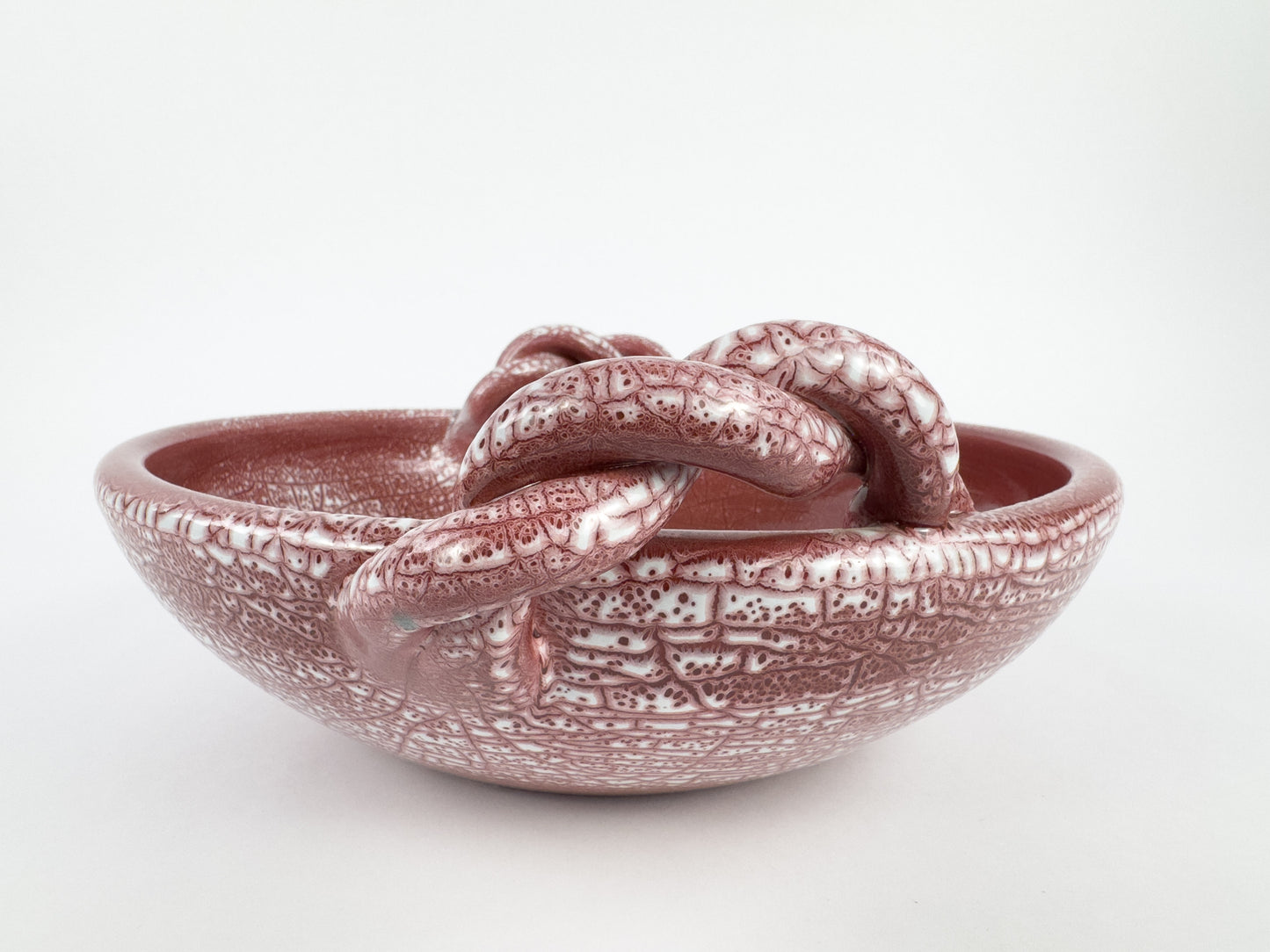 Large Signed Accolay Ceramic Fruit Bowl with Twisted Handles, French, Circa 1960s