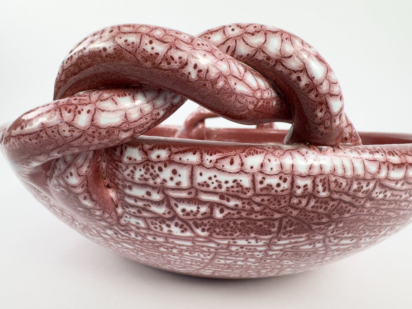 Large Signed Accolay Ceramic Fruit Bowl with Twisted Handles, French, Circa 1960s
