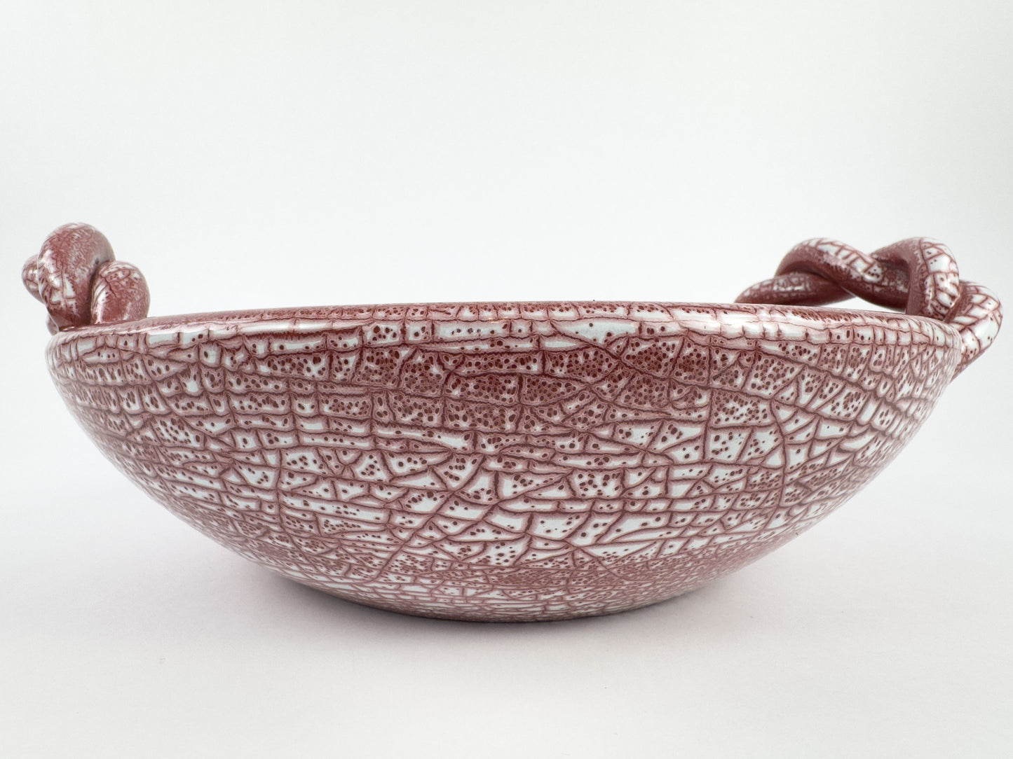 Large Signed Accolay Ceramic Fruit Bowl with Twisted Handles, French, Circa 1960s