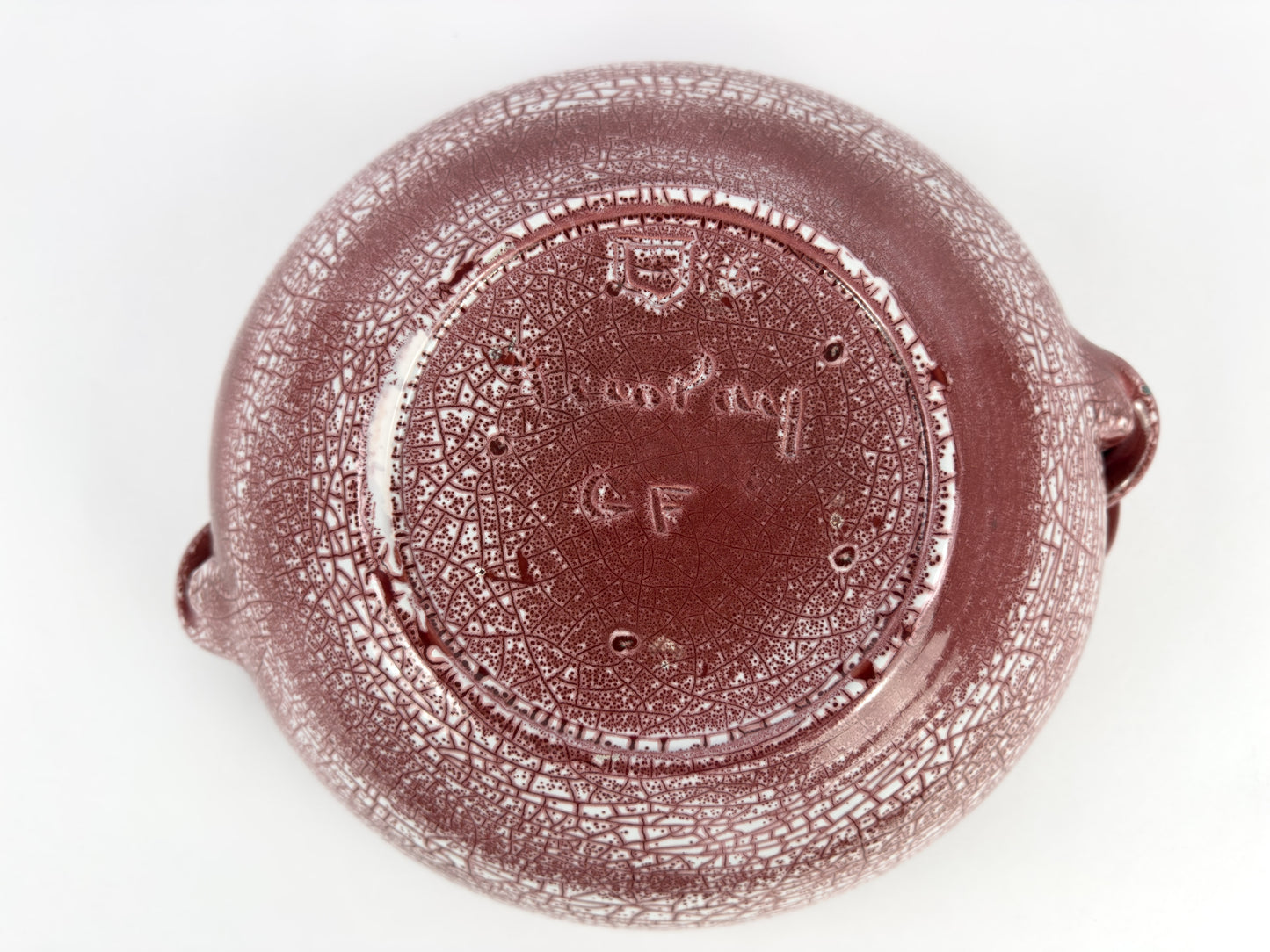 Large Signed Accolay Ceramic Fruit Bowl with Twisted Handles, French, Circa 1960s