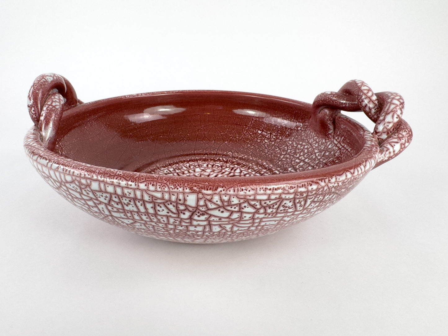 Large Signed Accolay Ceramic Fruit Bowl with Twisted Handles, French, Circa 1960s