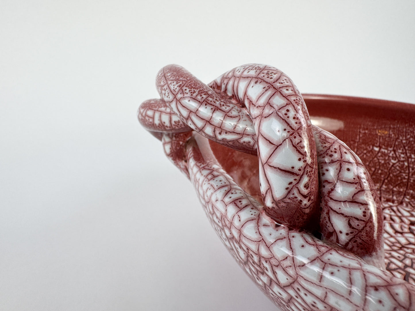 Large Signed Accolay Ceramic Fruit Bowl with Twisted Handles, French, Circa 1960s