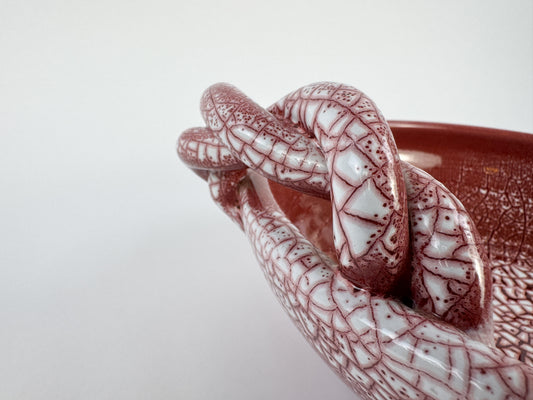 Large Signed Accolay Ceramic Fruit Bowl with Twisted Handles, French, Circa 1960s