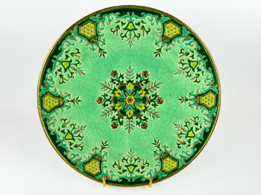 Large Vintage Longwy Raised Enamel Plate by Maurice-Paul Chevallier, Chevreuse Décor, c. 1952
