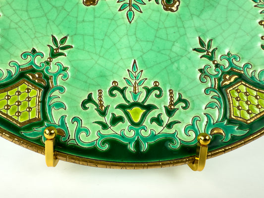 Large Vintage Longwy Raised Enamel Plate by Maurice-Paul Chevallier, Chevreuse Décor, c. 1952