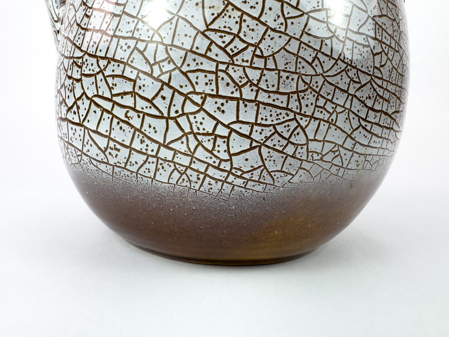 Mid-Century Accolay Crackle-Glaze Vase with Sculptural Handles, France 1950s
