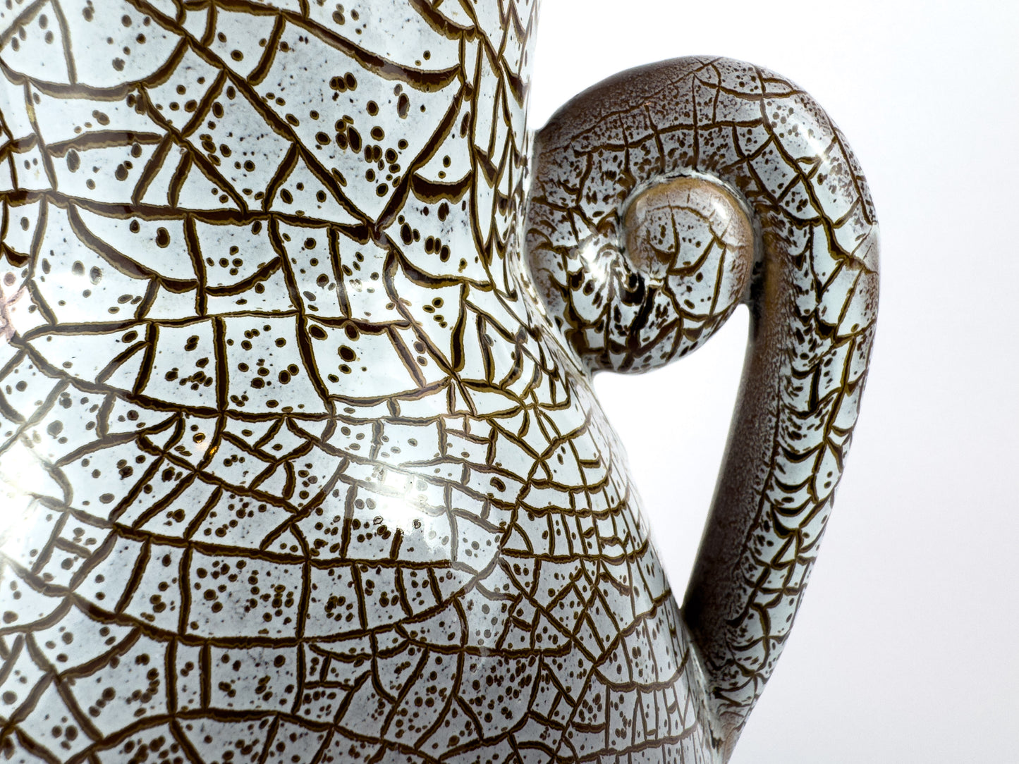 Mid-Century Accolay Crackle-Glaze Vase with Sculptural Handles, France 1950s