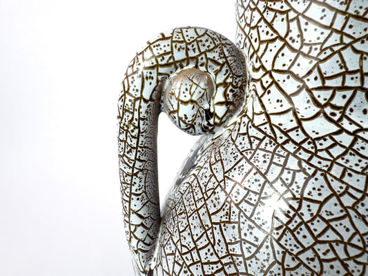 Mid-Century Accolay Crackle-Glaze Vase with Sculptural Handles, France 1950s