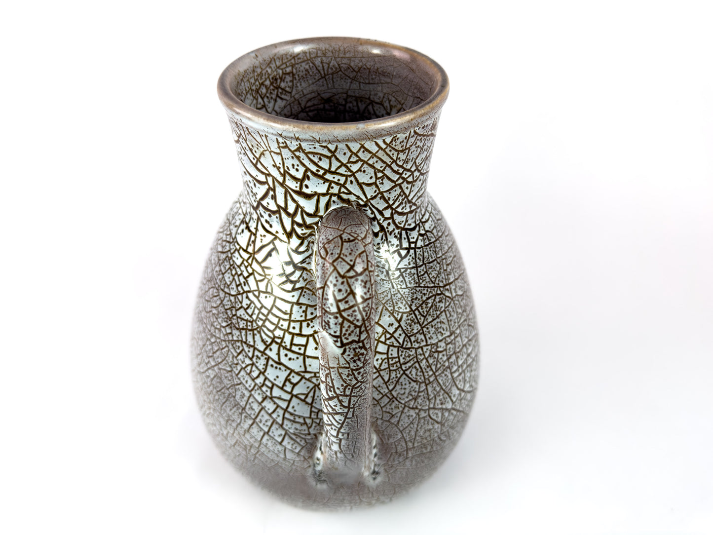Mid-Century Accolay Crackle-Glaze Vase with Sculptural Handles, France 1950s