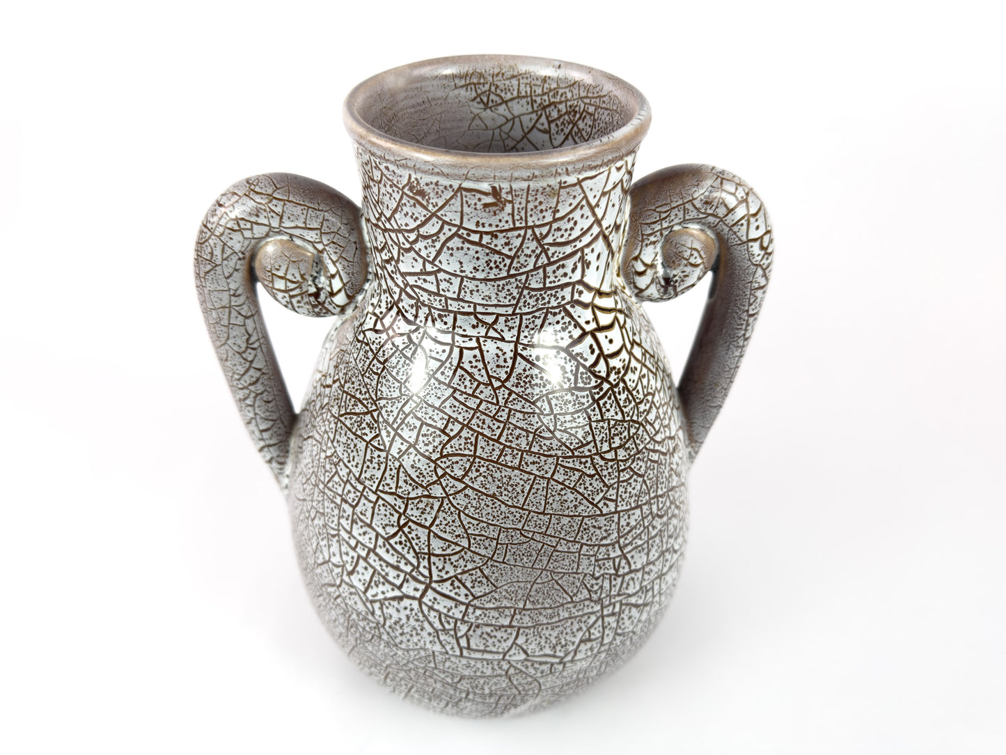 Mid-Century Accolay Crackle-Glaze Vase with Sculptural Handles, France 1950s