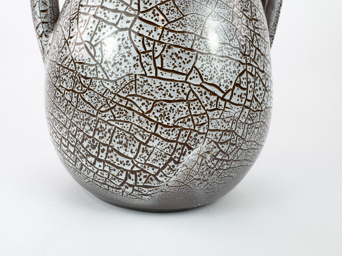 Mid-Century Accolay Crackle-Glaze Vase with Sculptural Handles, France 1950s