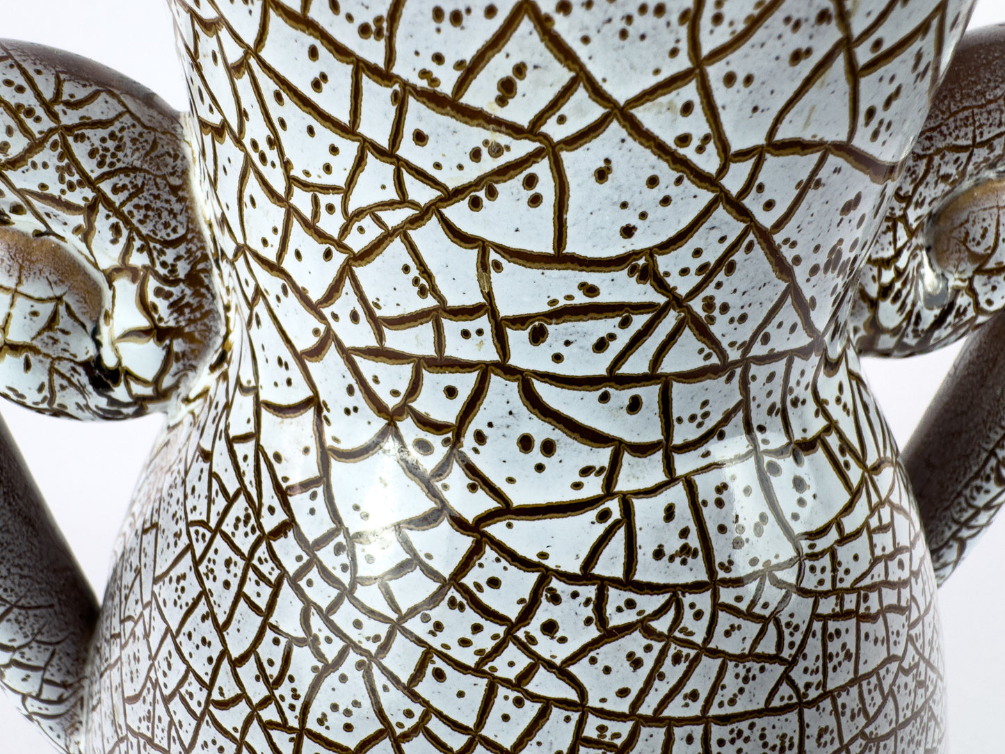Mid-Century Accolay Crackle-Glaze Vase with Sculptural Handles, France 1950s