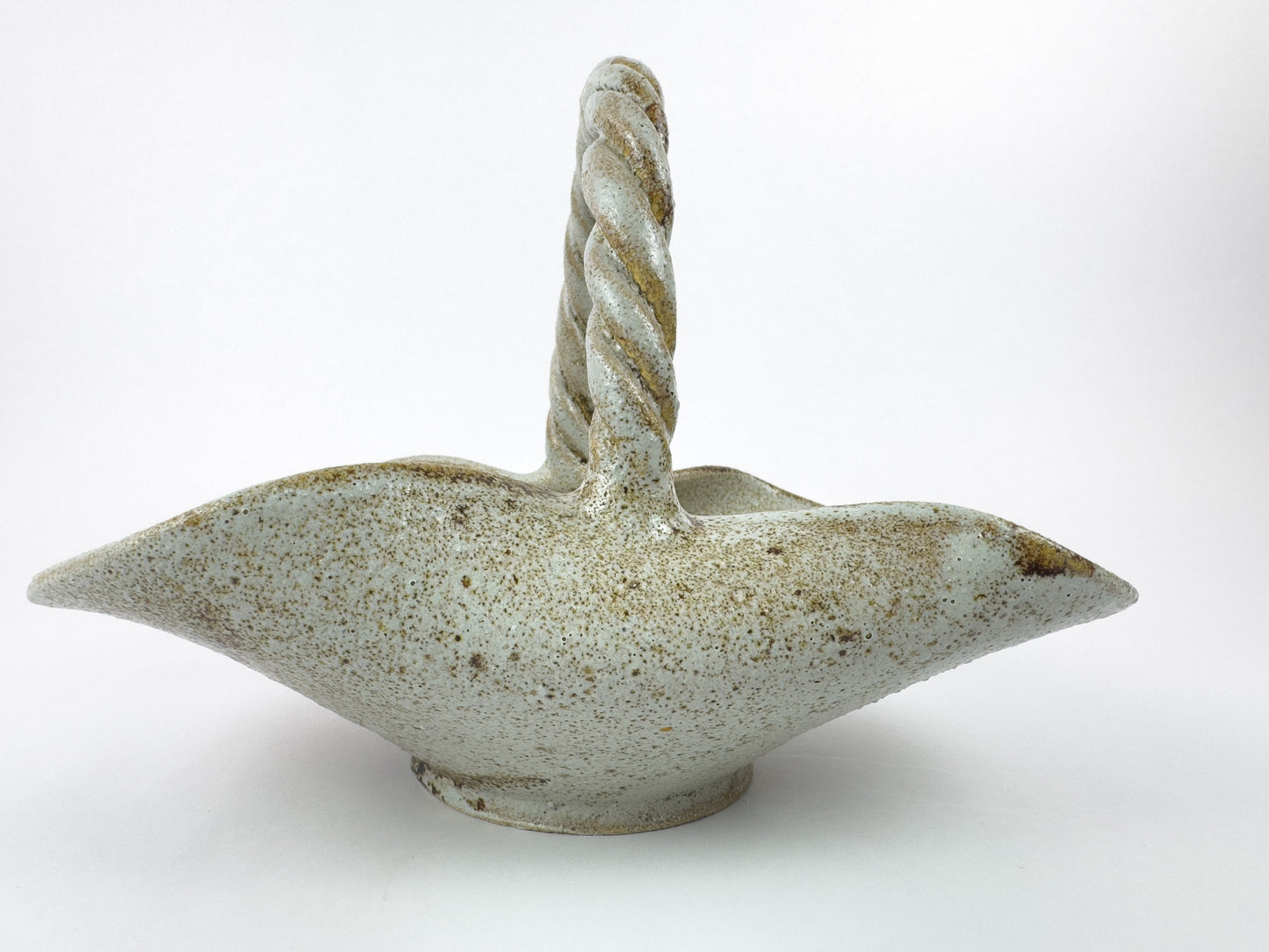 Vintage Accolay Stoneware Basket with Twisted Handle, France, 1960s