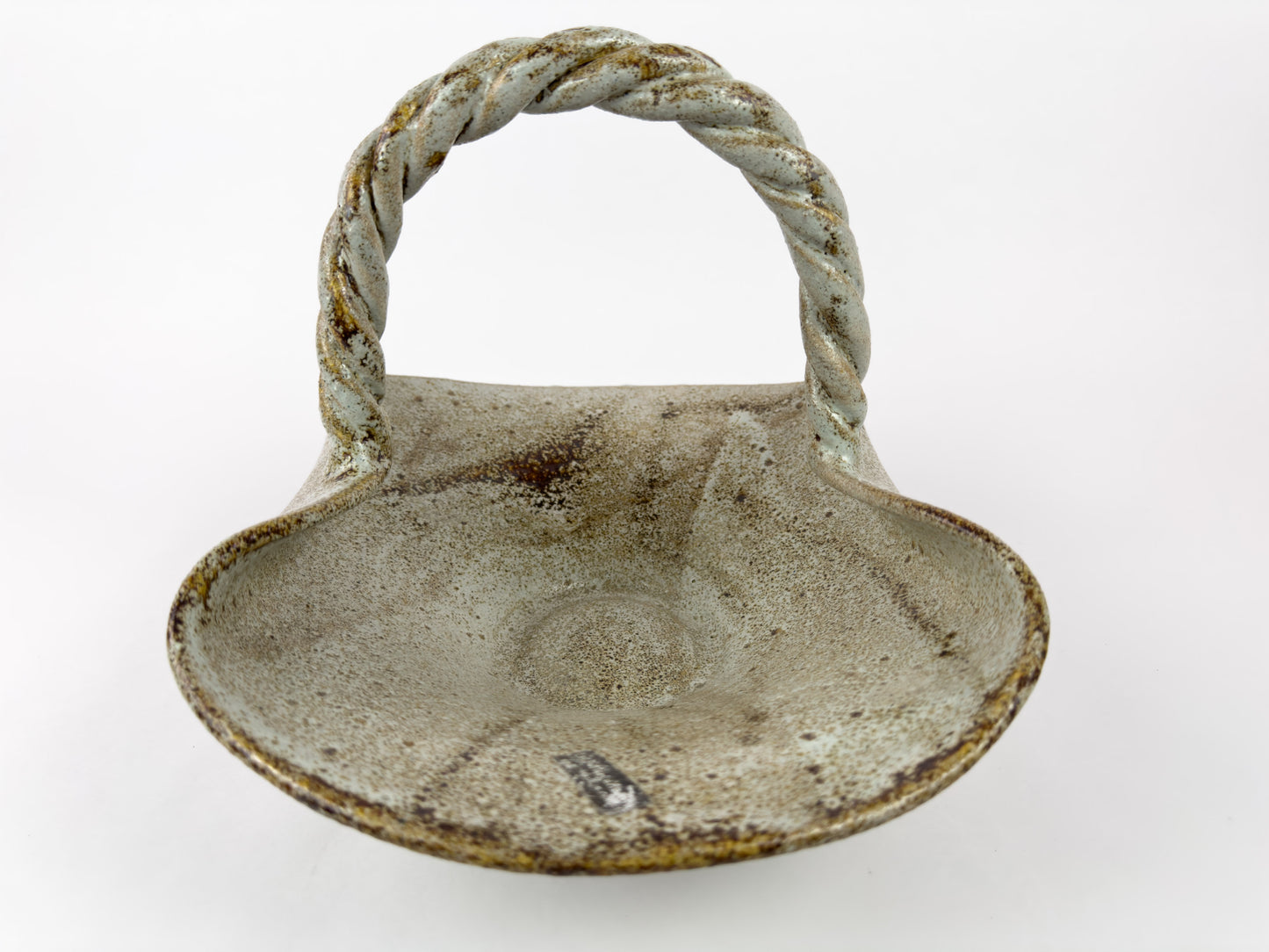 Vintage Accolay Stoneware Basket with Twisted Handle, France, 1960s