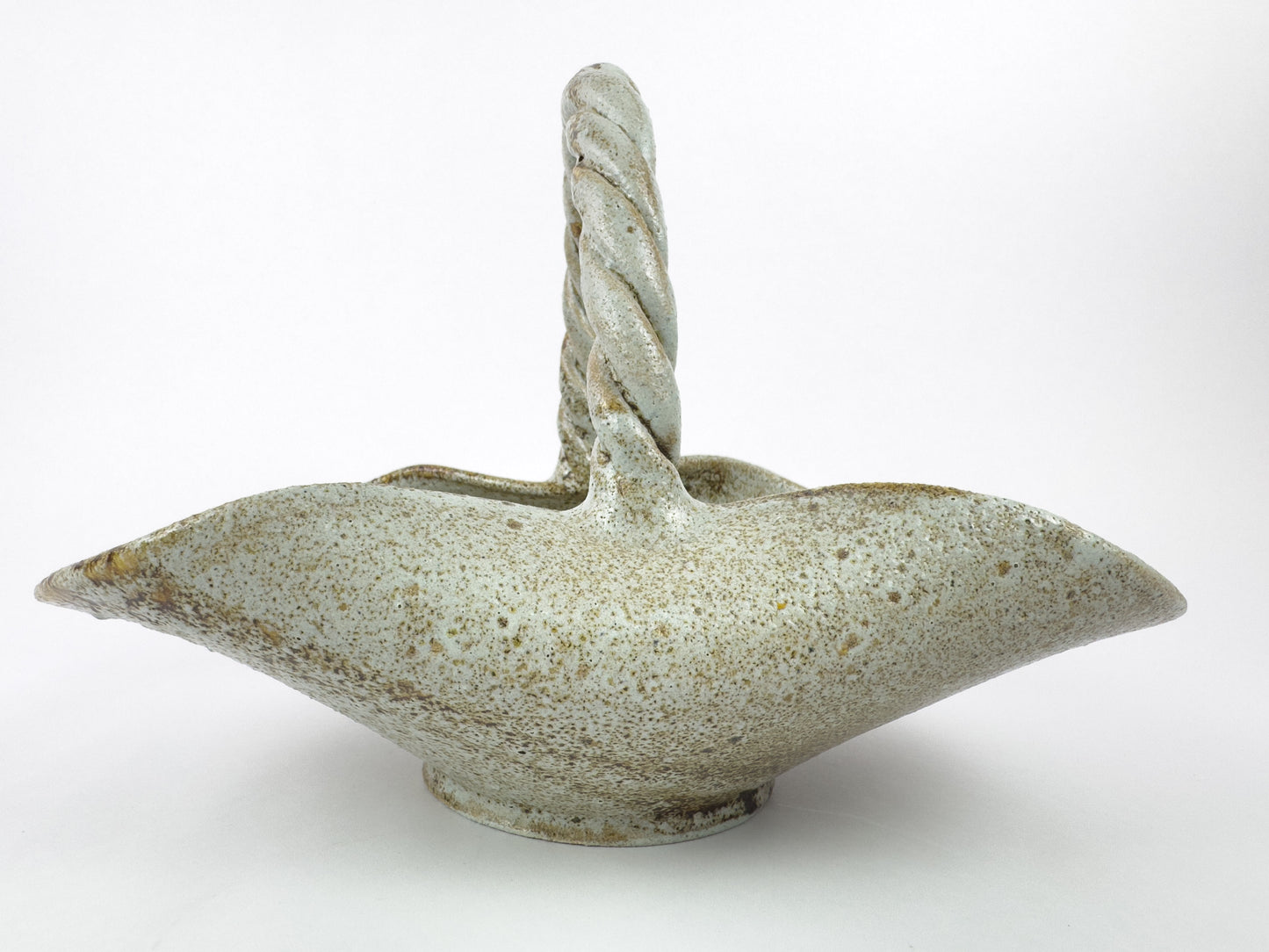 Vintage Accolay Stoneware Basket with Twisted Handle, France, 1960s